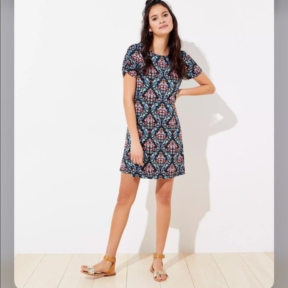 Loft floral short sleeve swing dress